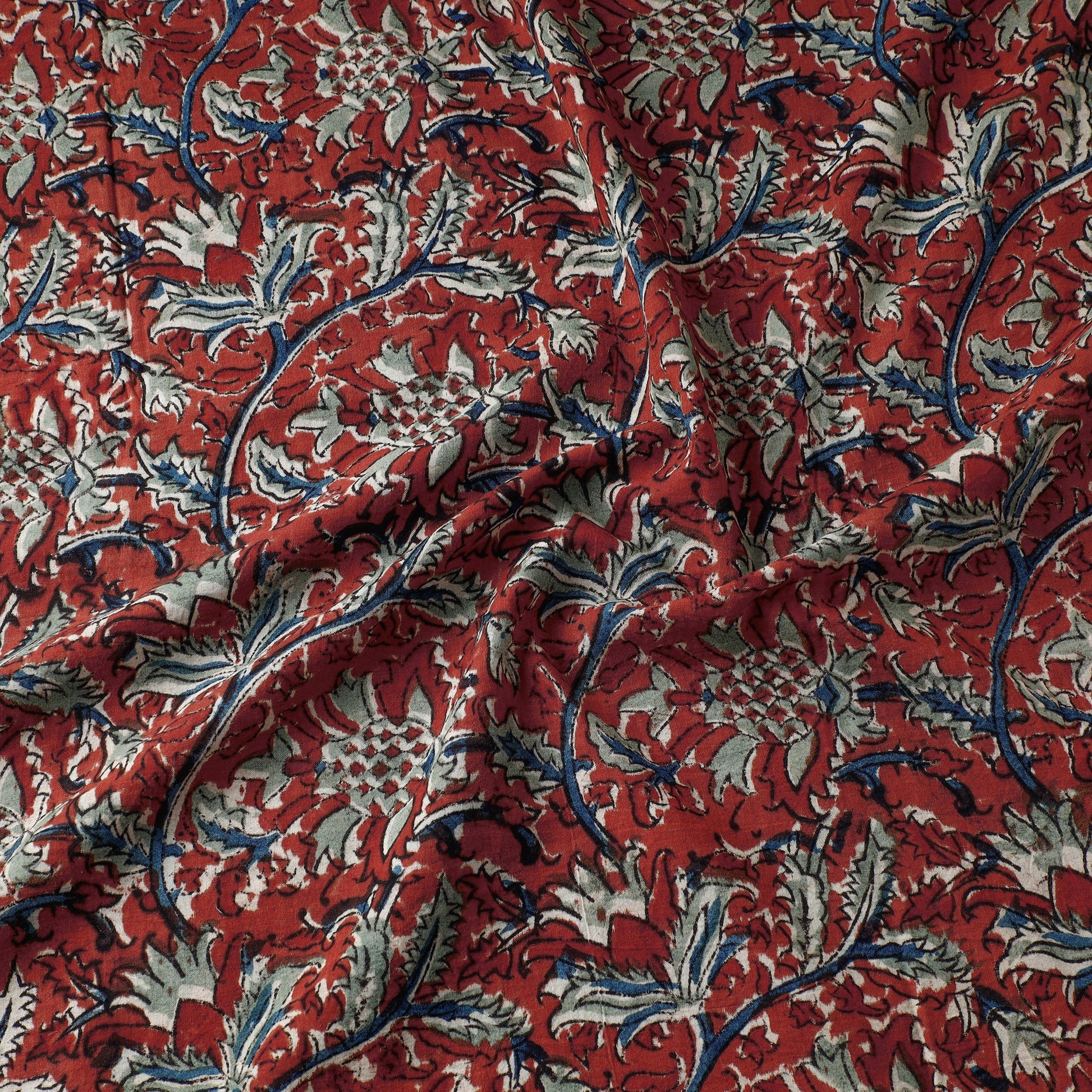 Brown - Kalamkari Block Printed Cotton Fabric