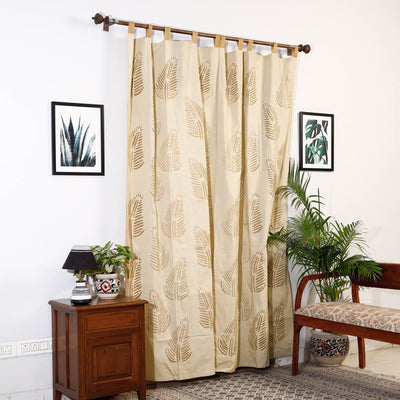 Beige - Leaves Cutwork Cotton Barmer Applique Door Curtain