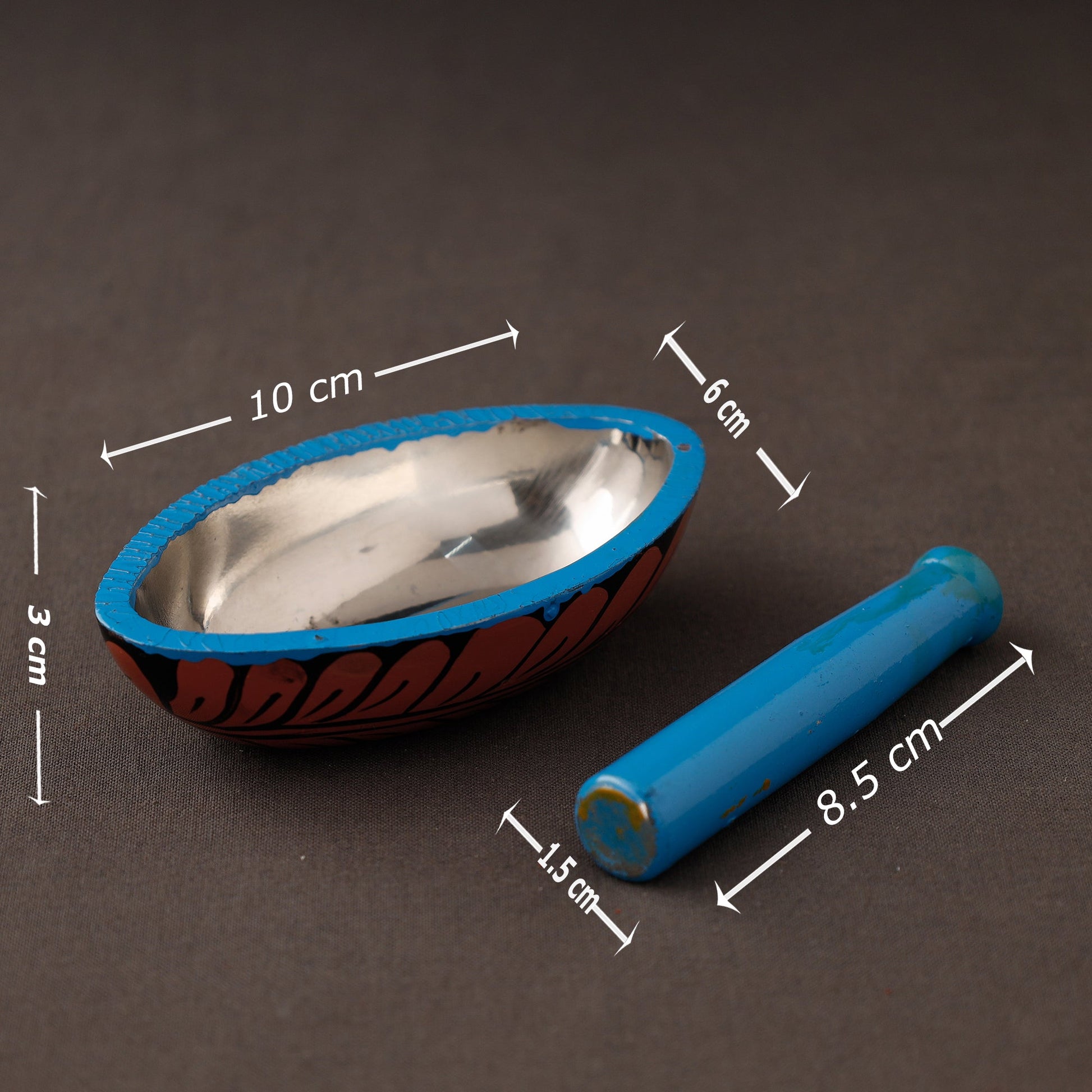 Bengal Patua Handpainted Mortar and Pestle Set 17