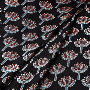 Black - Ajrakh Hand Block Printed Modal Silk Precut Fabric (1.5 meter)