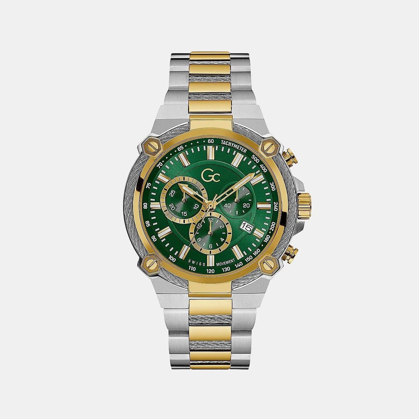 Cable Force Chrono Men Quartz Green Dial Chronograph Stainless Steel Watch Y24014G9MF