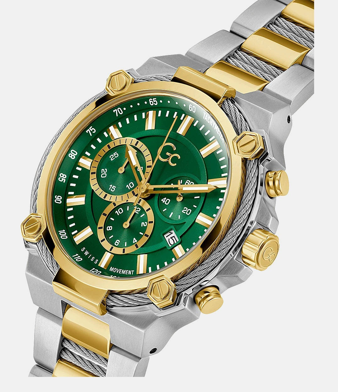 Cable Force Chrono Men Quartz Green Dial Chronograph Stainless Steel Watch Y24014G9MF