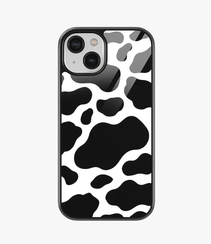 Y2K Black Cow Print Glass Case for iPhone 15 Plus