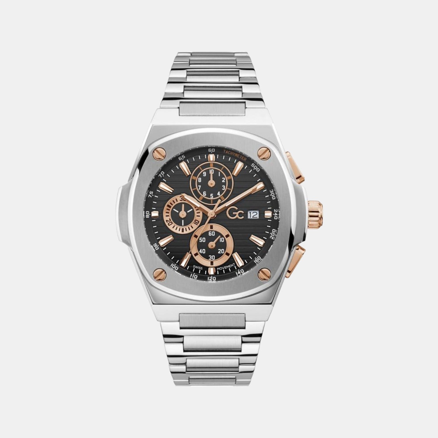 Coussin Shape Men Quartz Black Dial Chronograph Stainless Steel Watch Y99001G2MF