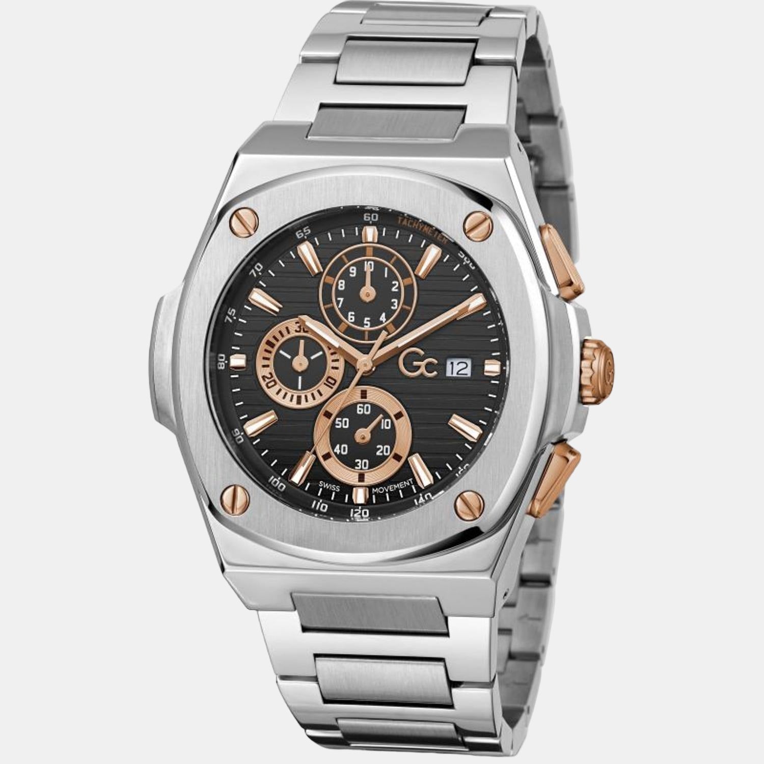 Coussin Shape Men Quartz Black Dial Chronograph Stainless Steel Watch Y99001G2MF