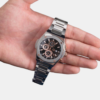 Coussin Shape Men Quartz Black Dial Chronograph Stainless Steel Watch Y99001G2MF