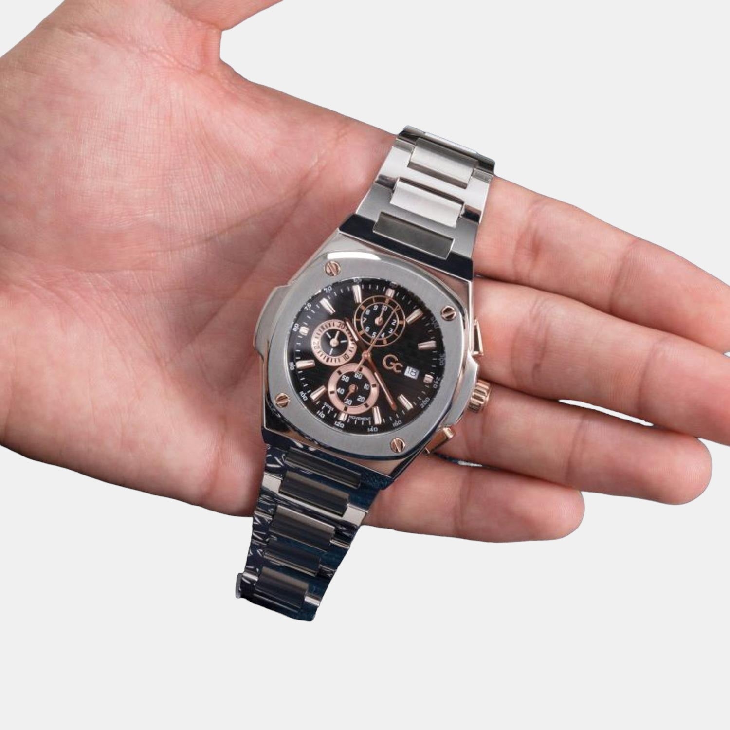 Coussin Shape Men Quartz Black Dial Chronograph Stainless Steel Watch Y99001G2MF
