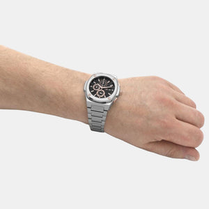 Coussin Shape Men Quartz Black Dial Chronograph Stainless Steel Watch Y99001G2MF