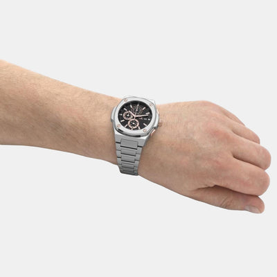 Coussin Shape Men Quartz Black Dial Chronograph Stainless Steel Watch Y99001G2MF