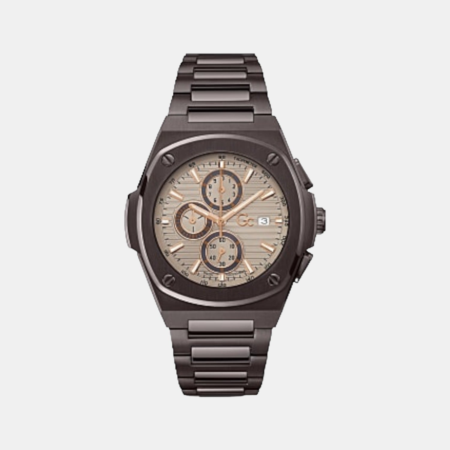 Coussin Shape Men Quartz Beige Dial Chronograph Stainless Steel Watch Y99013G1MF
