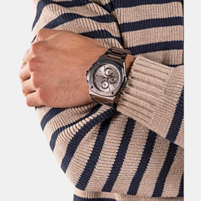 Coussin Shape Men Quartz Beige Dial Chronograph Stainless Steel Watch Y99013G1MF