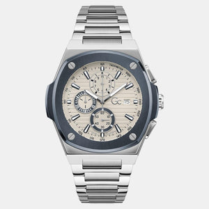 Coussin Shape Men Quartz Beige Dial Chronograph Stainless Steel Watch Y99023G1