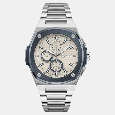 Coussin Shape Men Quartz Beige Dial Chronograph Stainless Steel Watch Y99023G1