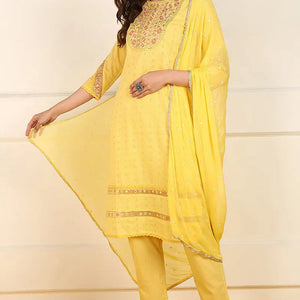 Yellow Cotton Embroidered Straight Suit Set JPSKD1052YLW