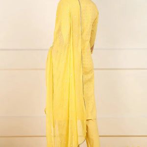 Yellow Cotton Embroidered Straight Suit Set JPSKD1052YLW