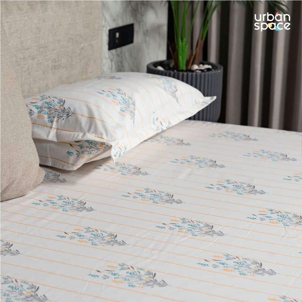 Fitted King Size Cotton Bedsheet - Yellow Dahlia