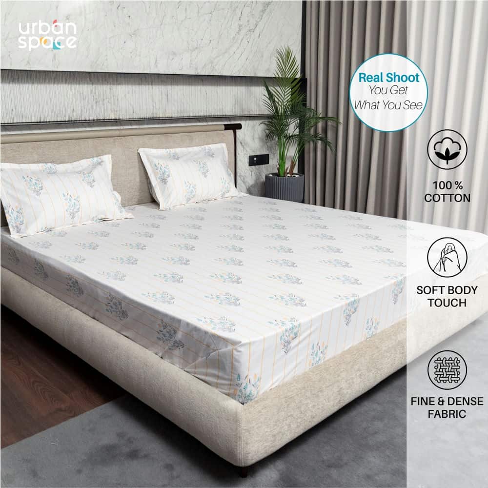 Regal Collection - Breathable 200 TC 100% Pure Cotton Single Bedsheet with Pillow Cover, Yellow Dahlia