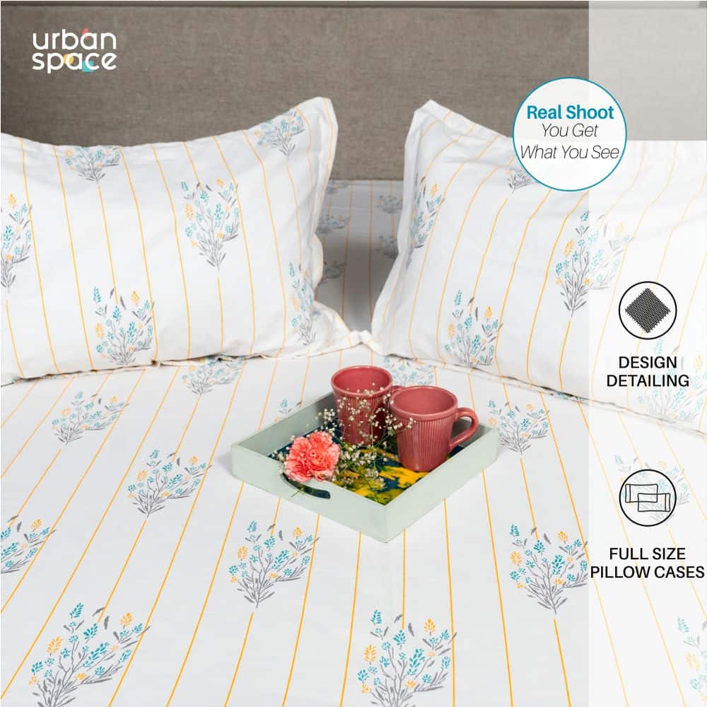 Regal Collection - Breathable 200 TC 100% Pure Cotton Single Bedsheet with Pillow Cover, Yellow Dahlia