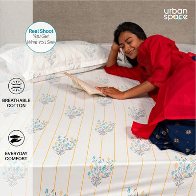 Regal Collection - Breathable 200 TC 100% Pure Cotton Single Bedsheet with Pillow Cover, Yellow Dahlia