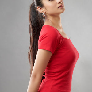 Red Square Neck Top