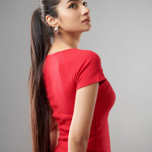 Red Square Neck Top