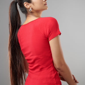 Red Square Neck Top