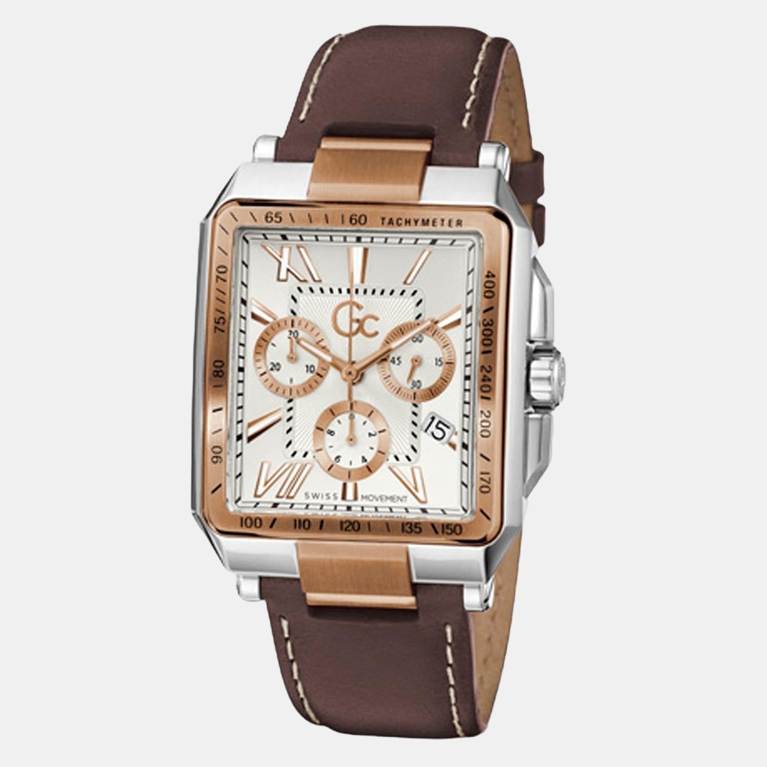 Elite Men Quartz White Dial Chronograph Leather Watch Z06002G1MF