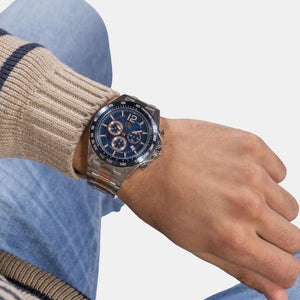 Audacious Chrono Men Quartz Blue Dial Chronograph Stainless Steel Watch Z07004G7MF