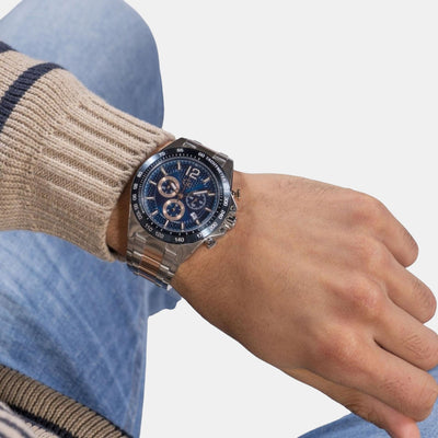 Audacious Chrono Men Quartz Blue Dial Chronograph Stainless Steel Watch Z07004G7MF