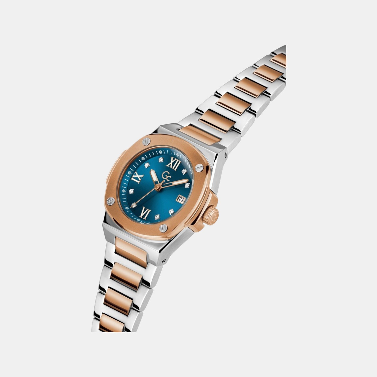 Gc Coussin Shape Mini Women Quartz Blue Dial Analog Stainless Steel Watch Z12011L7