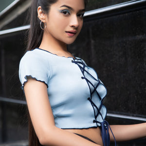 Blue Criss Cross Front Top