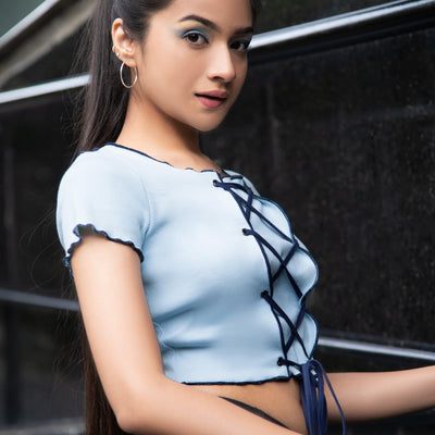 Blue Criss Cross Front Top