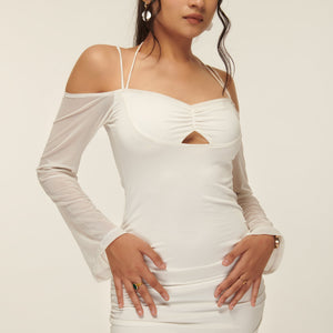 Halter Cut out Dress in Mesh Sleeve