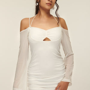 Halter Cut out Dress in Mesh Sleeve