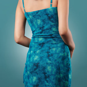 Marble Print Mesh Ruched Dress