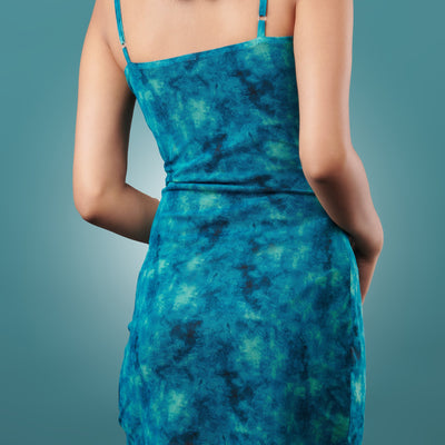 Marble Print Mesh Ruched Dress