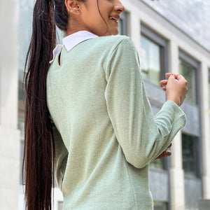 Long Sleeve Contrast Collar Top