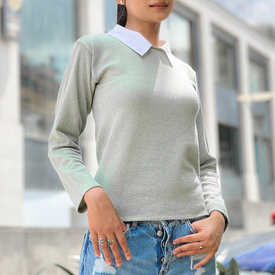 Long Sleeve Contrast Collar Top