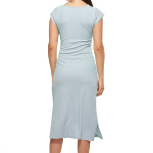 Blue Short Sleeve Midi Dress with Side Slits