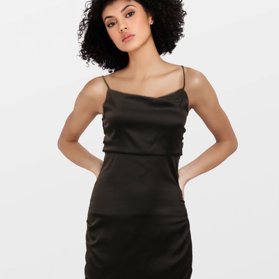 Black Satin Ring Mini Dress