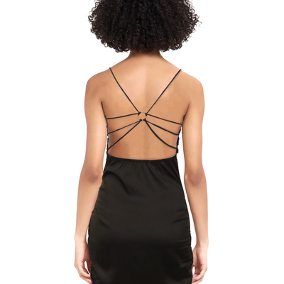 Black Satin Ring Mini Dress