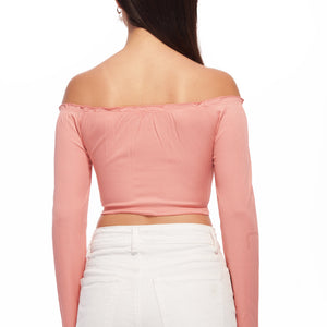 Pink Off-Shouldered Lace-up Top