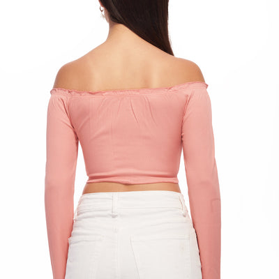 Pink Off-Shouldered Lace-up Top
