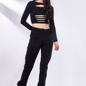 Ripped Cut-out Long Sleeve Top