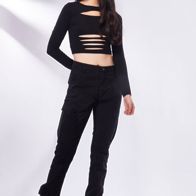 Ripped Cut-out Long Sleeve Top