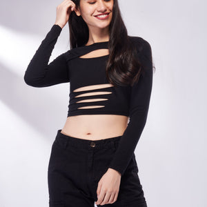 Ripped Cut-out Long Sleeve Top