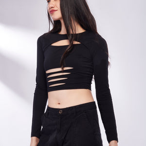 Ripped Cut-out Long Sleeve Top
