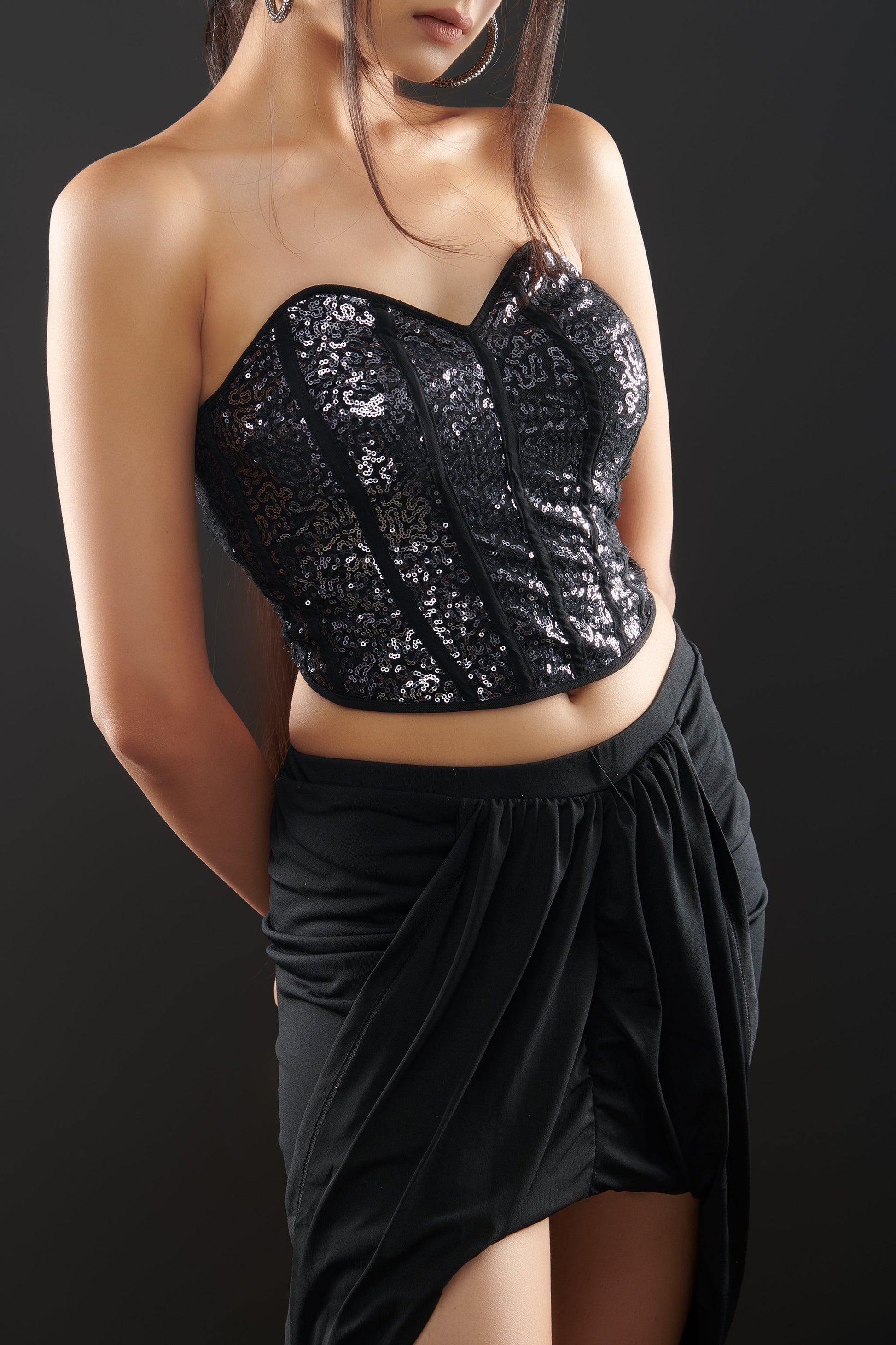 Off-Shouldered Sequin Corset Top