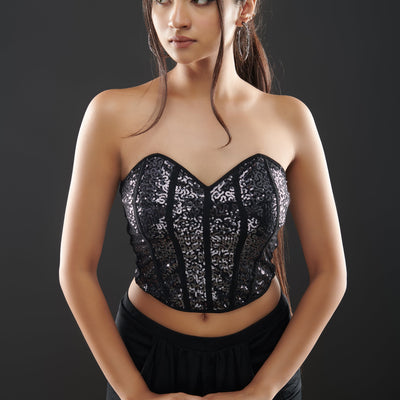 Off-Shouldered Sequin Corset Top