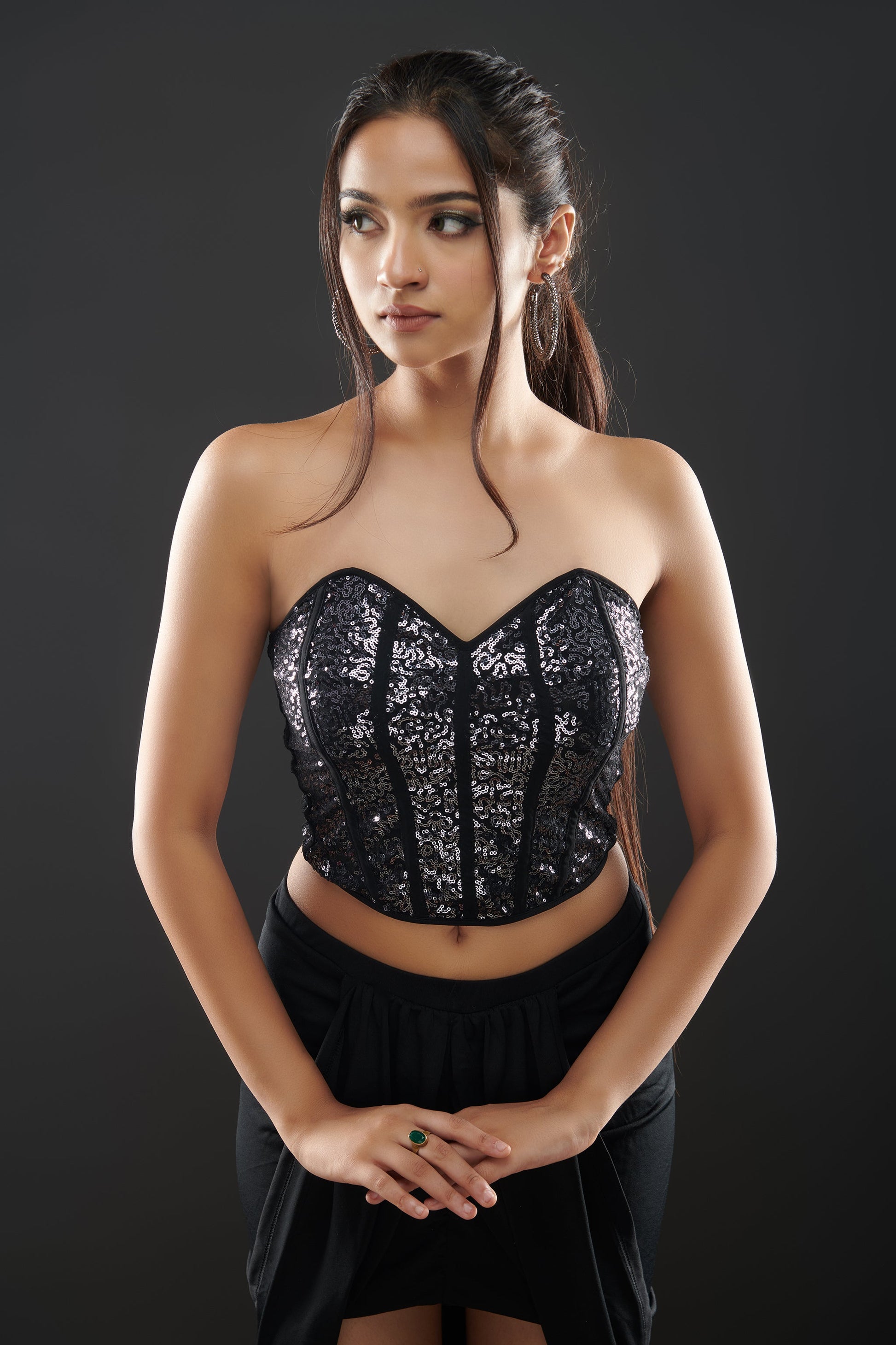 Off-Shouldered Sequin Corset Top